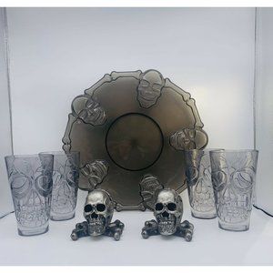 HALLOWEEN decor skull bundle of 7 items!!! Tray, glasses and napkin holders